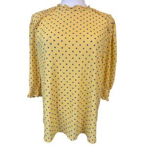 2/$25 Zara Medium Basic Yellow With Navy Polka Dots Blouse